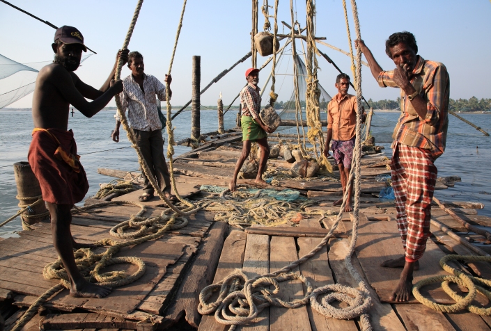 Workers with Chinese Fishing Nets Kochi
